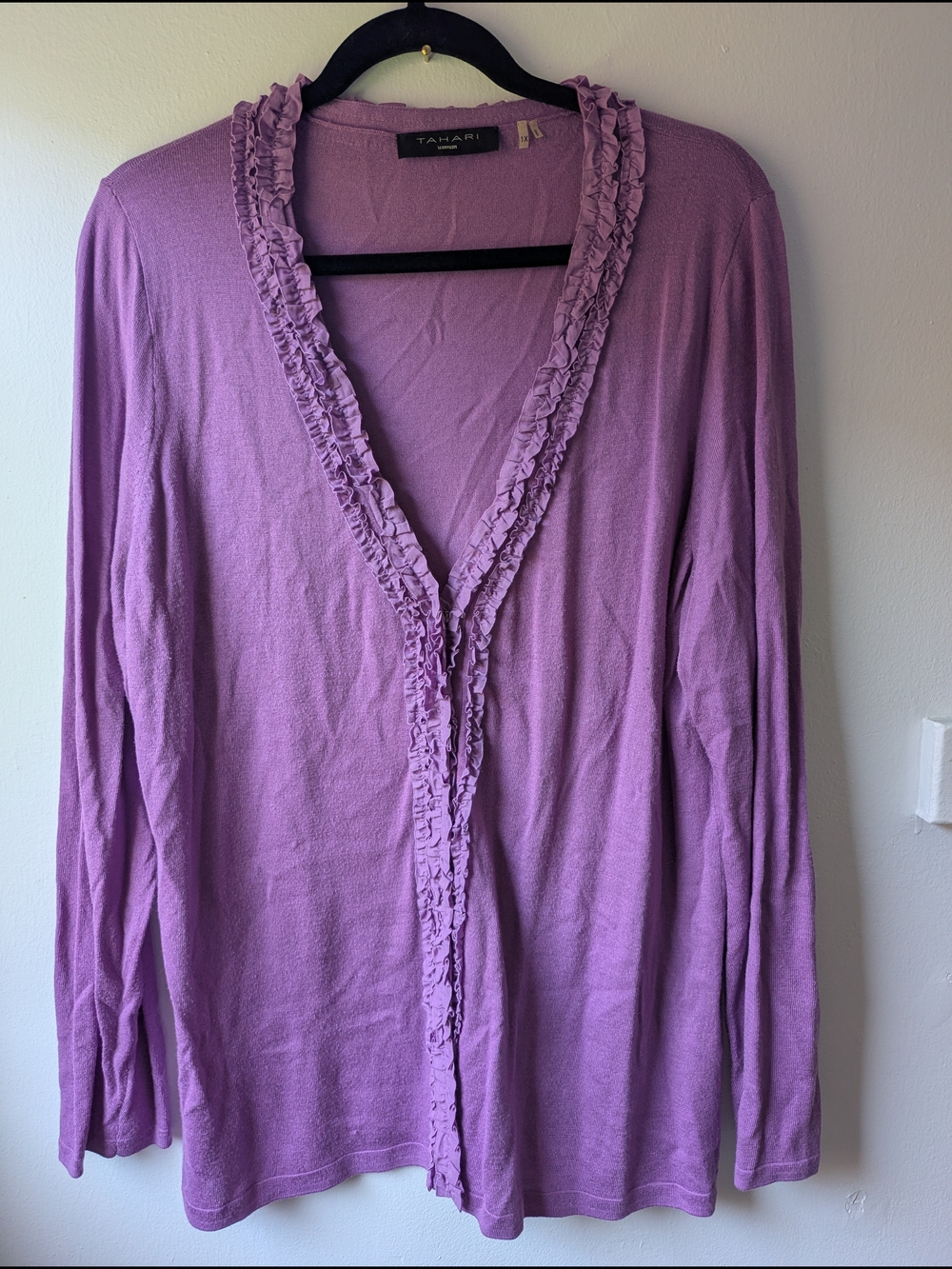 Tahari Lavender Ruffle-Trim  Cardigan